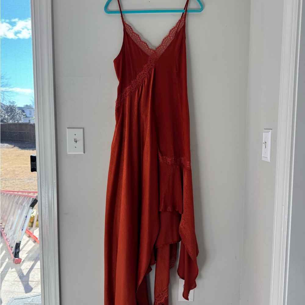 Altar'd State Asymmetrical Red Dress with Lace